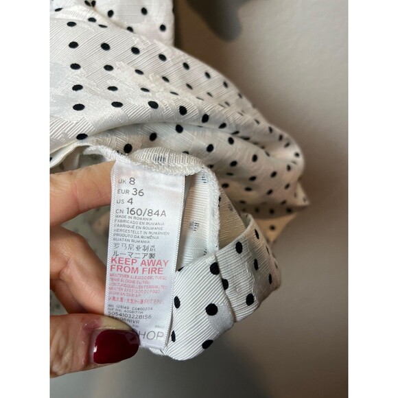 Topshop Dress Womens 4 White Black Polka Dot Puff Sleeve Mini Jacquard Party - Picture 4 of 8